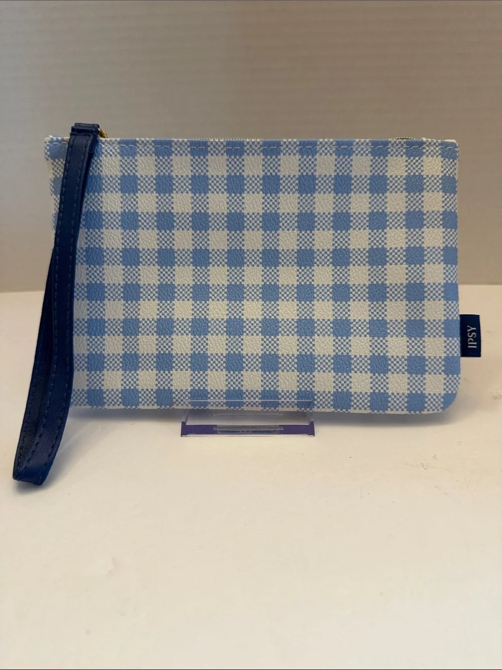 Ipsy Blue Check Wristlet Clutch